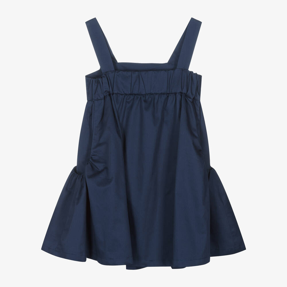 Lapin House-Girls Navy Blue Bow Cotton Dress | Childrensalon Outlet