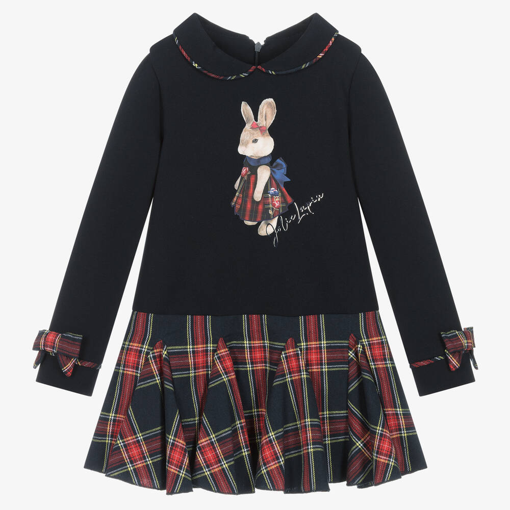 Lapin House-Girls Navy Blue Cotton Bunny Dress | Childrensalon Outlet