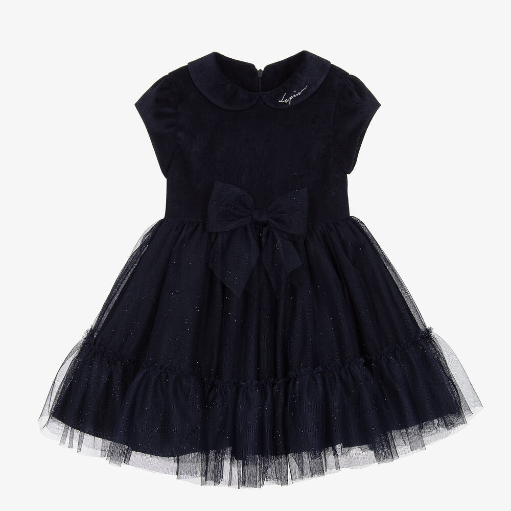 Lapin House-Girls Navy Blue Glitter Tulle Dress | Childrensalon Outlet