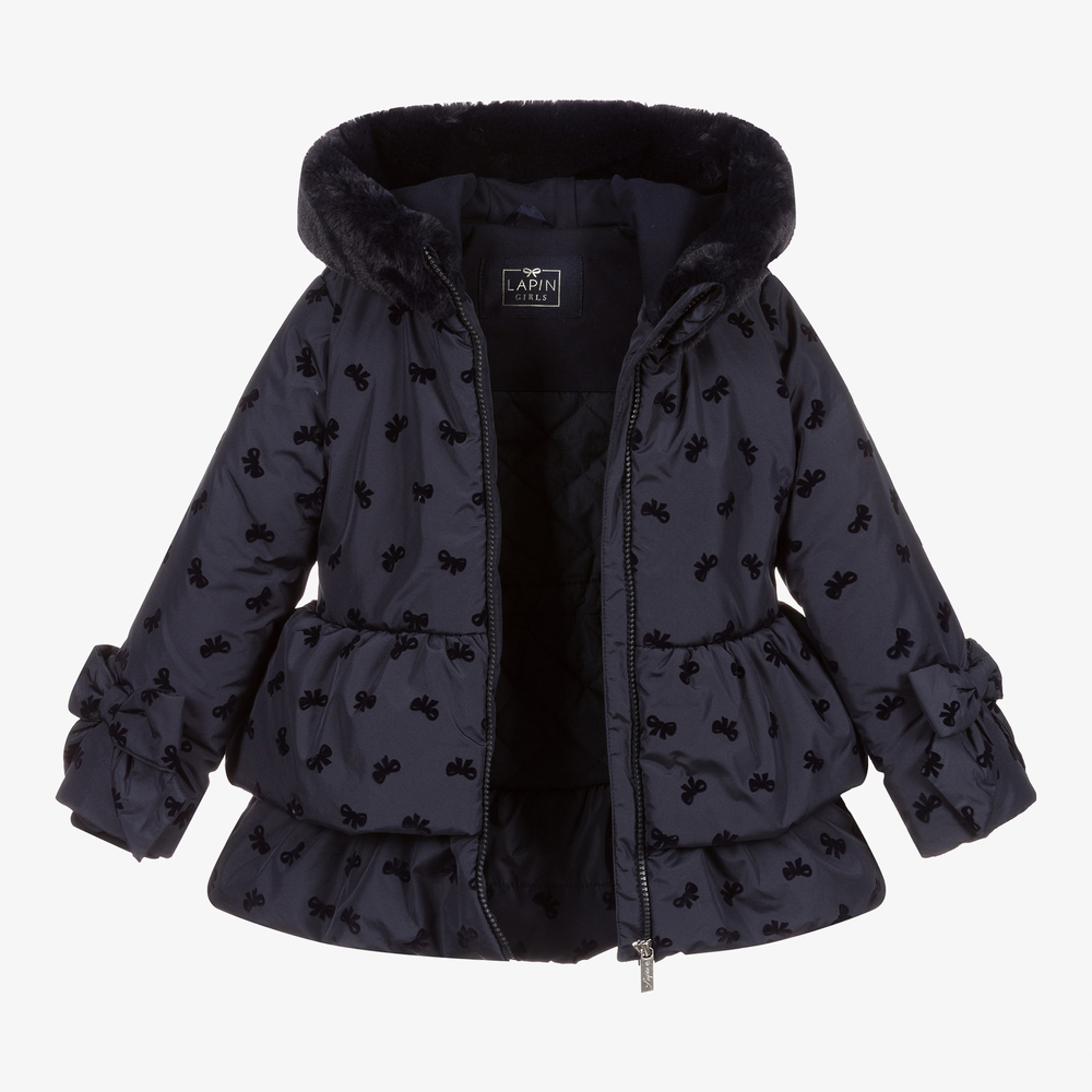 Lapin House-معطف هودي نايلون لون كحلي للبنات | Childrensalon Outlet