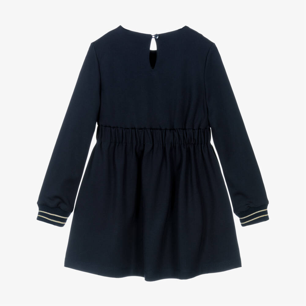 Lapin House-Girls Navy Blue Jersey Dress with Glitter Logo | Childrensalon Outlet