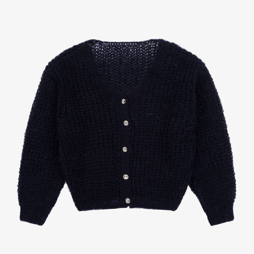 Lapin House-Girls Navy Blue Knitted Cardigan  | Childrensalon Outlet