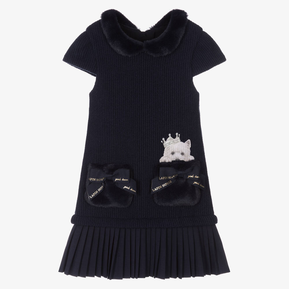 Lapin House - Girls Navy Blue Knitted Dress | Childrensalon