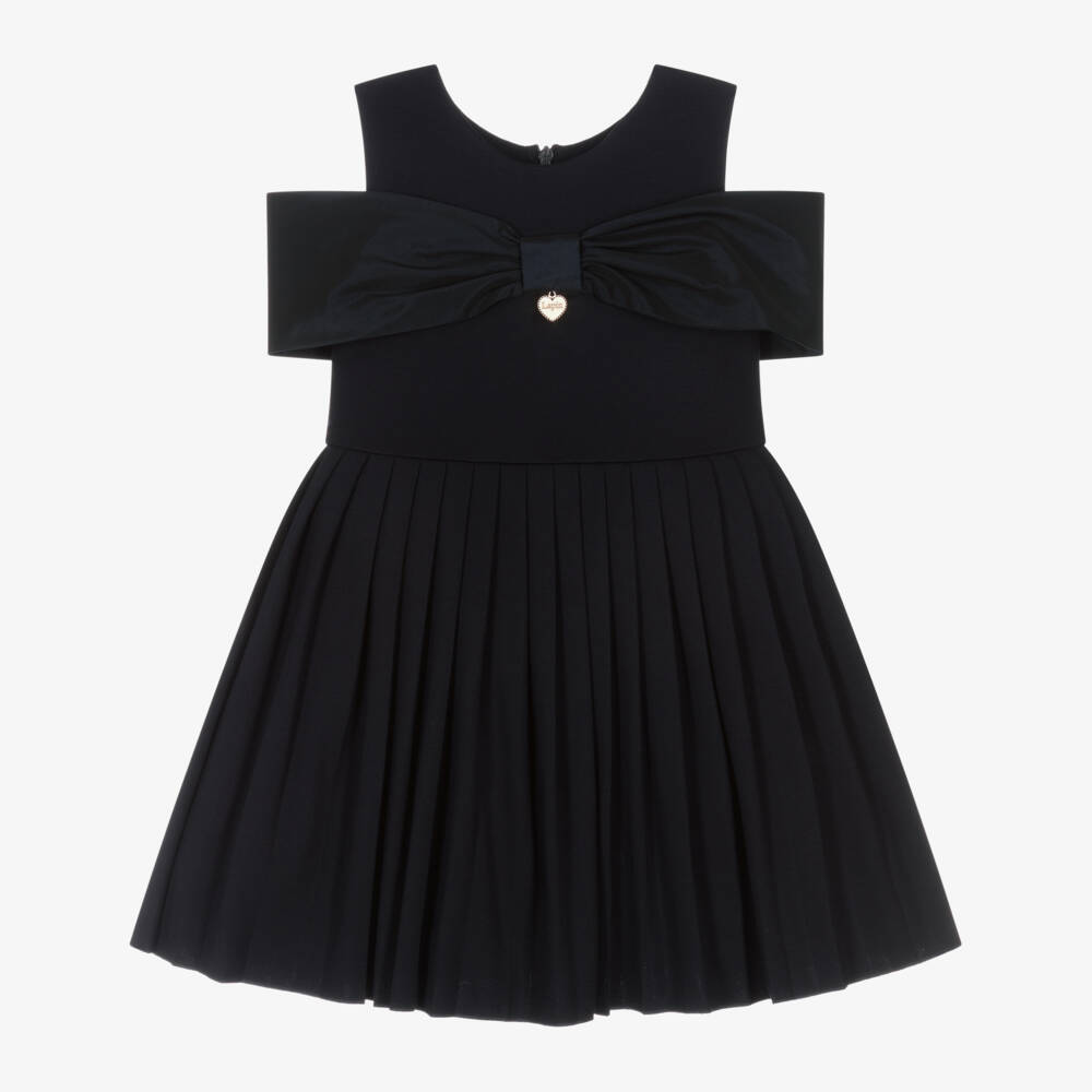 Lapin House-Girls Navy Blue Pleated Dress with Bow | Childrensalon Outlet