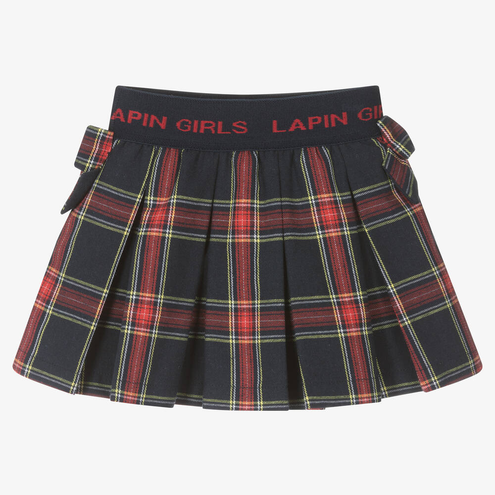 Lapin House-Girls Navy Blue & Red Tartan Bows Skirt | Childrensalon Outlet