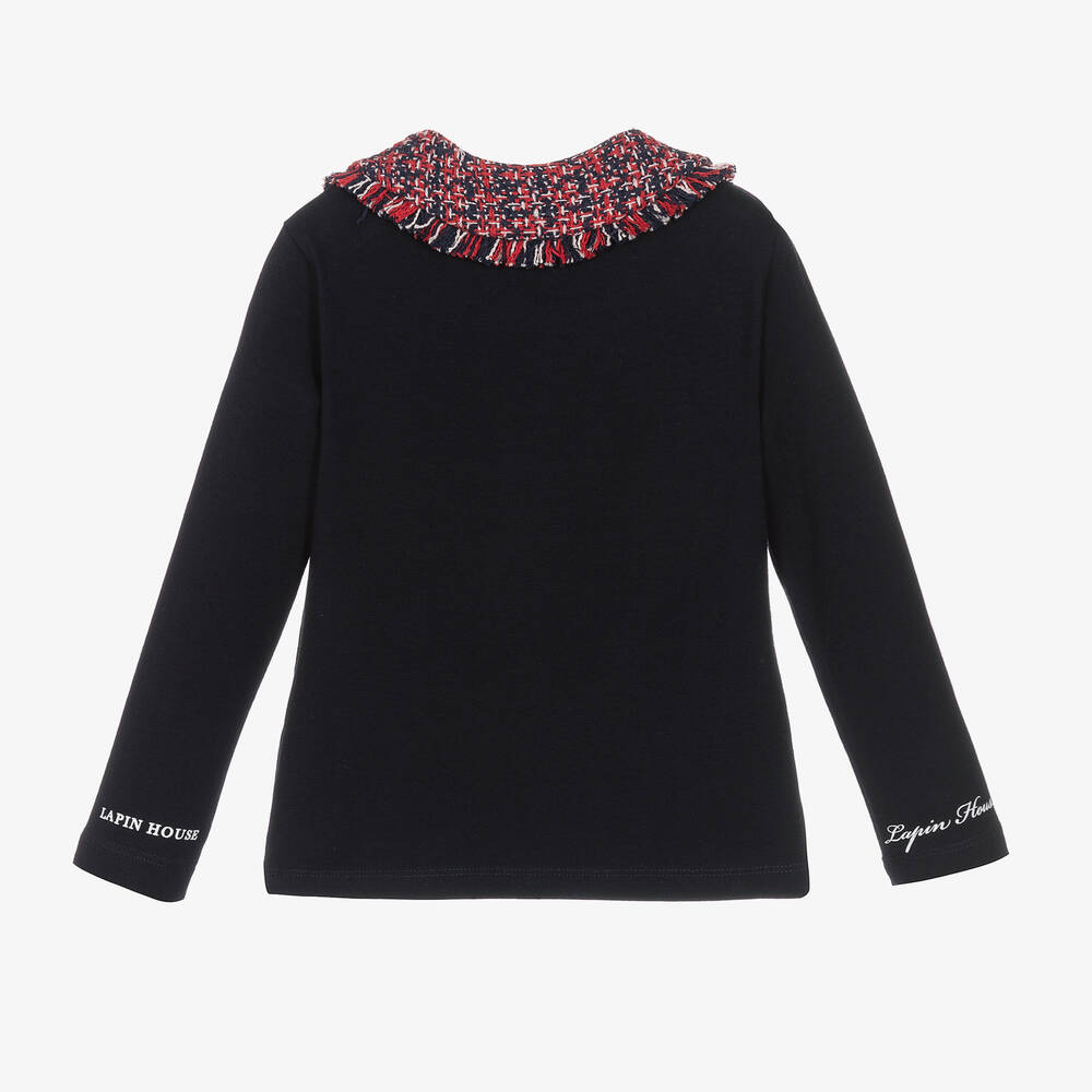 Lapin House-Синий топ с красным воротником из твида | Childrensalon Outlet