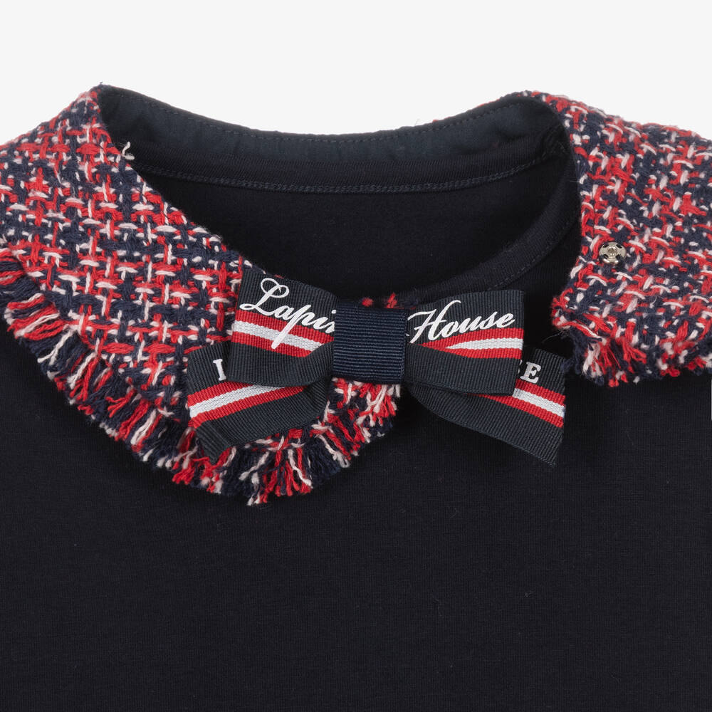 Lapin House-Синий топ с красным воротником из твида | Childrensalon Outlet