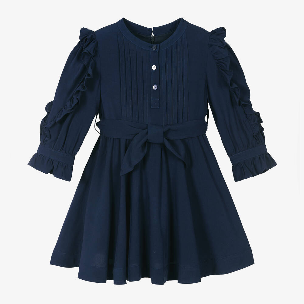 Lapin House-Girls Navy Blue Ruffle Shirt Dress | Childrensalon Outlet