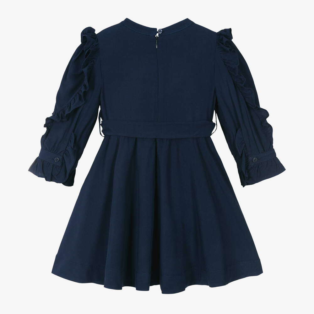 Lapin House-Girls Navy Blue Ruffle Shirt Dress | Childrensalon Outlet