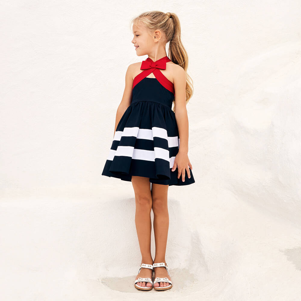 Lapin House-Girls Navy Blue Striped Cotton Dress | Childrensalon Outlet