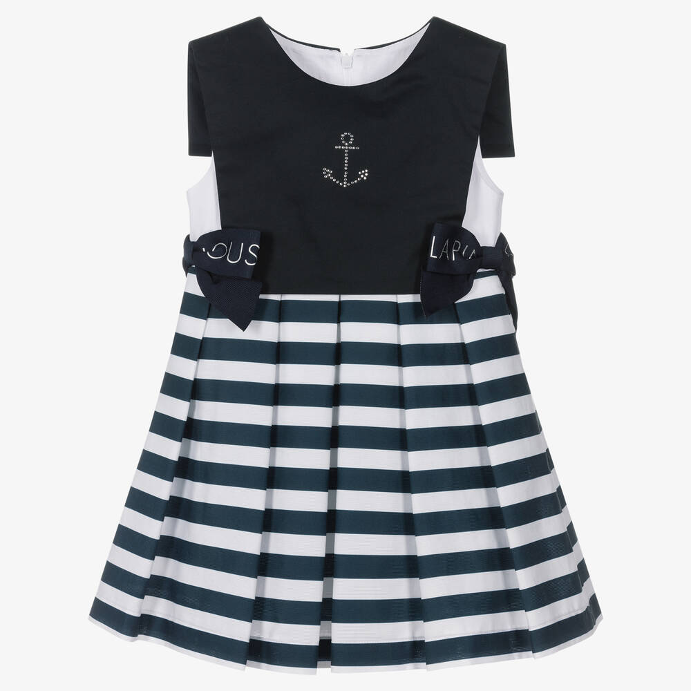 Lapin House - Girls Navy Blue Striped Sailor Dress | Childrensalon