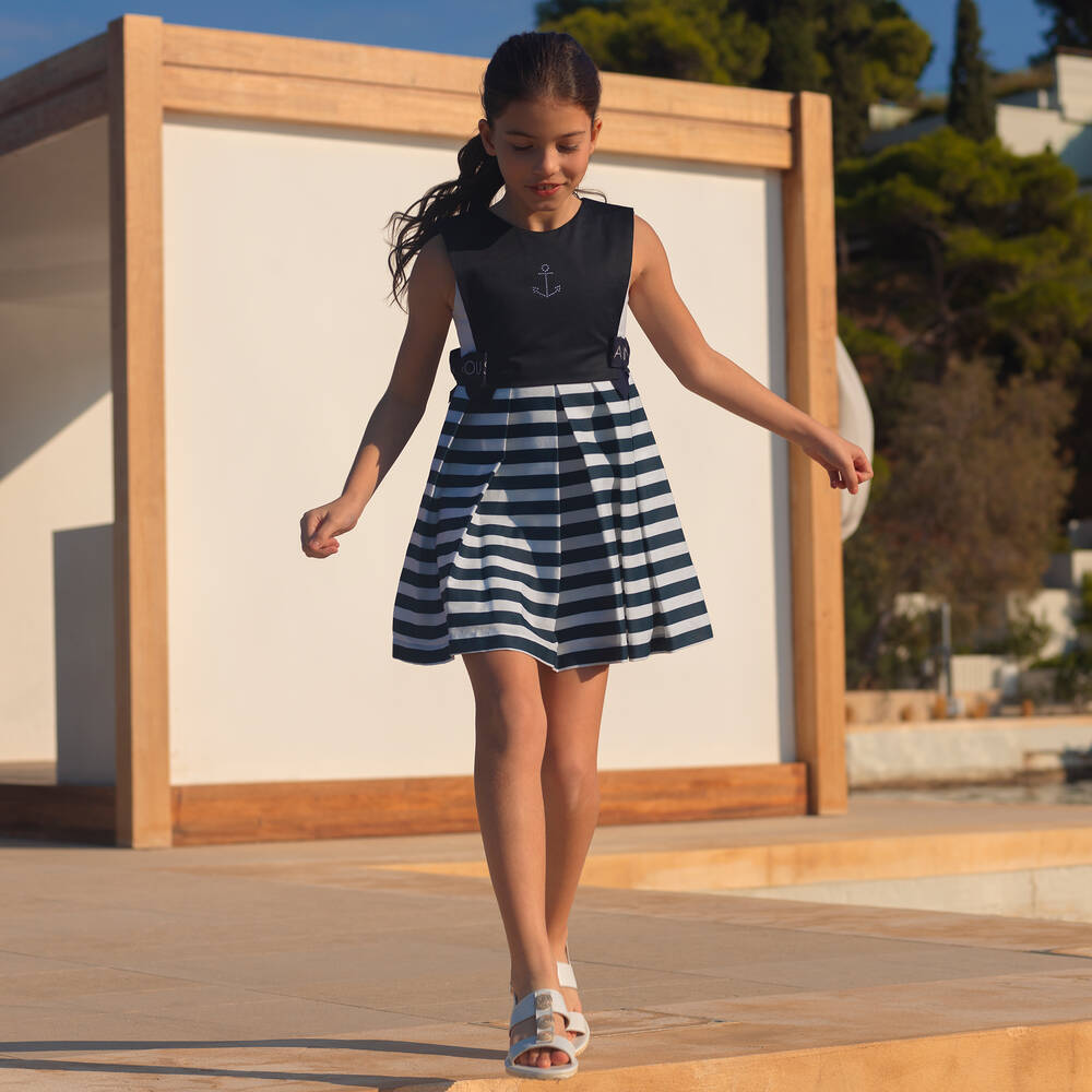 Lapin House-Girls Navy Blue Striped Sailor Dress | Childrensalon Outlet