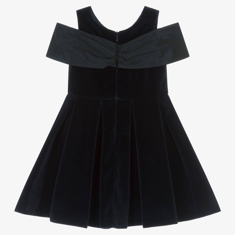 Lapin House-Girls Navy Blue Velvet Bow Dress | Childrensalon Outlet