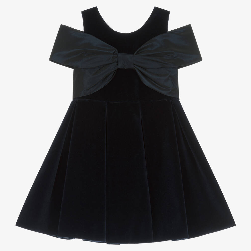 Lapin House - Girls Navy Blue Velvet Bow Dress | Childrensalon
