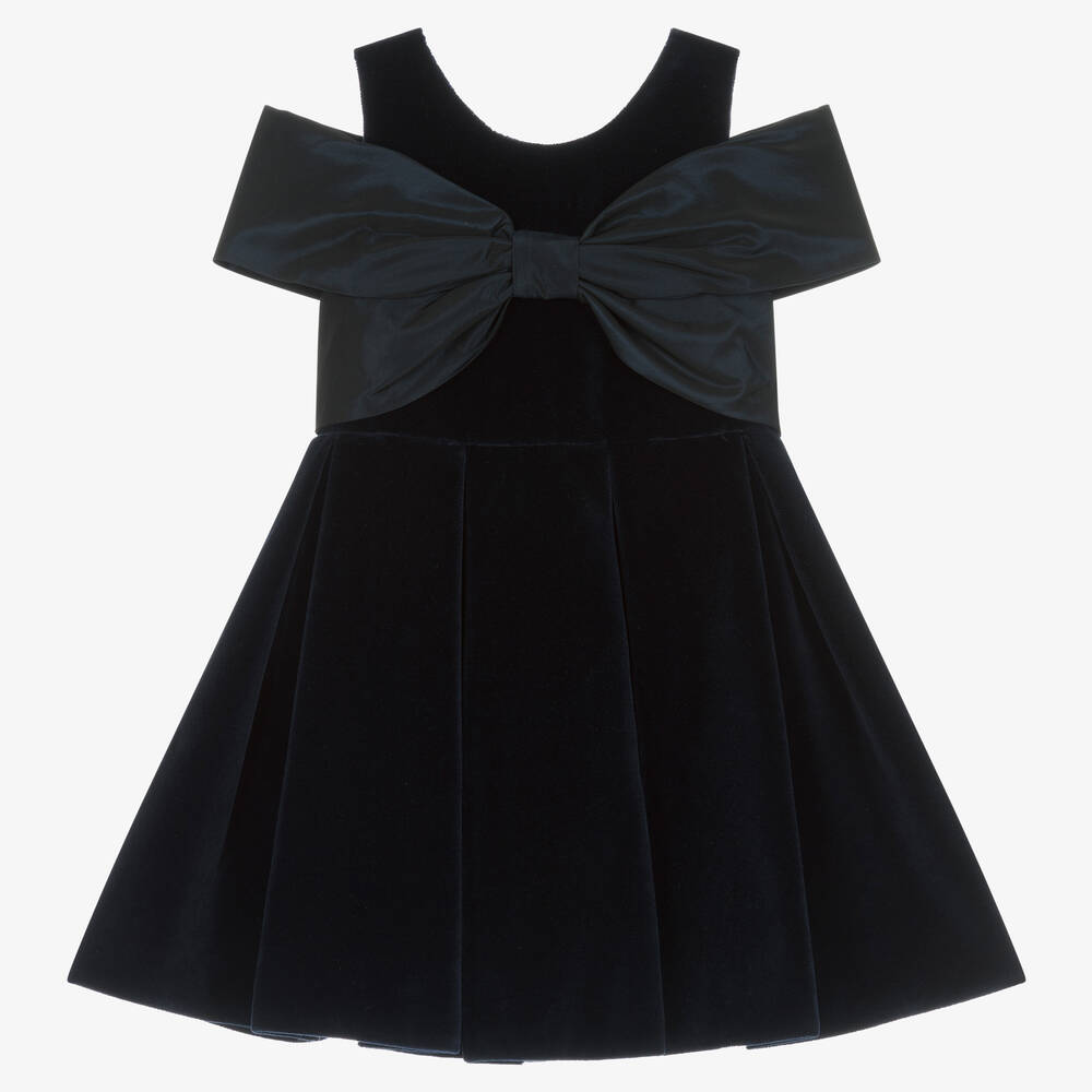 Lapin House-Синее бархатное платье с бантом | Childrensalon Outlet