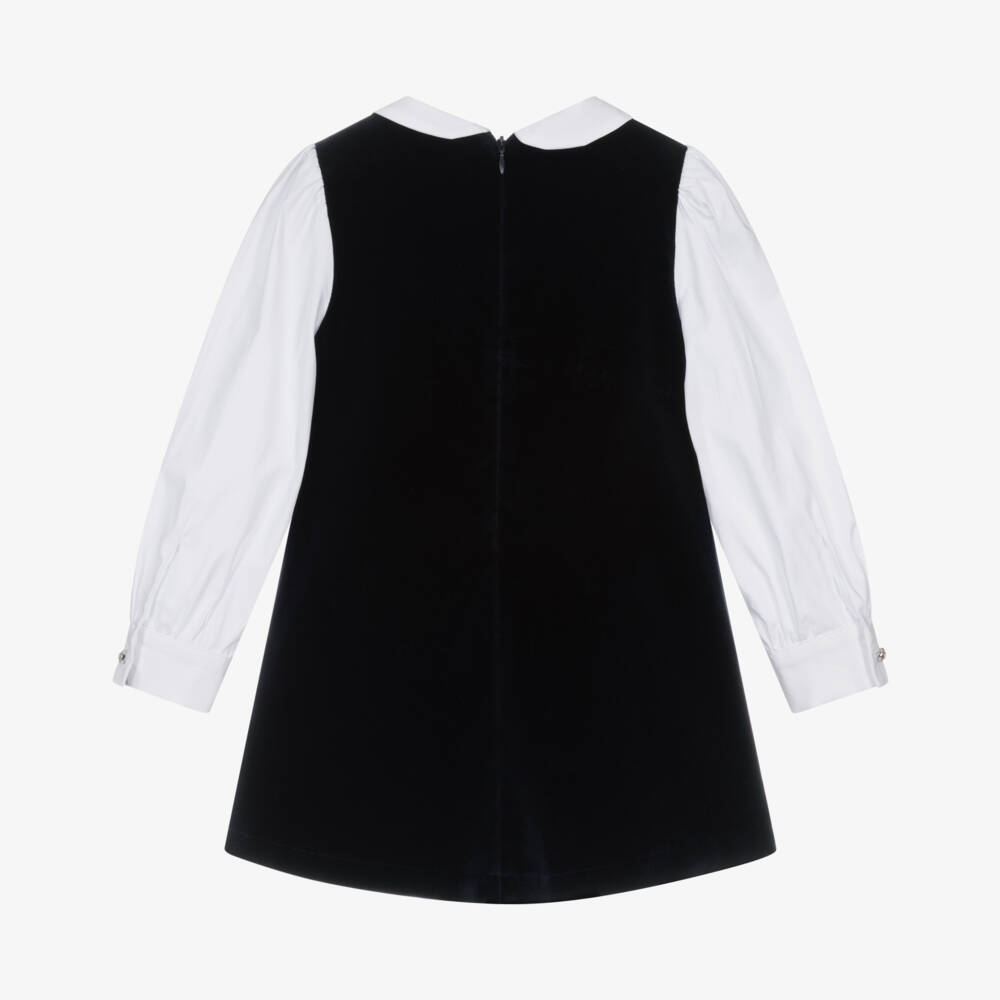 Lapin House-Girls Navy Blue Velvet Dress with Tulip Print | Childrensalon Outlet