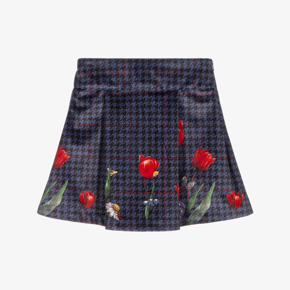 Lapin House-Girls Navy Blue Velveteen Floral Print Skirt | Childrensalon Outlet