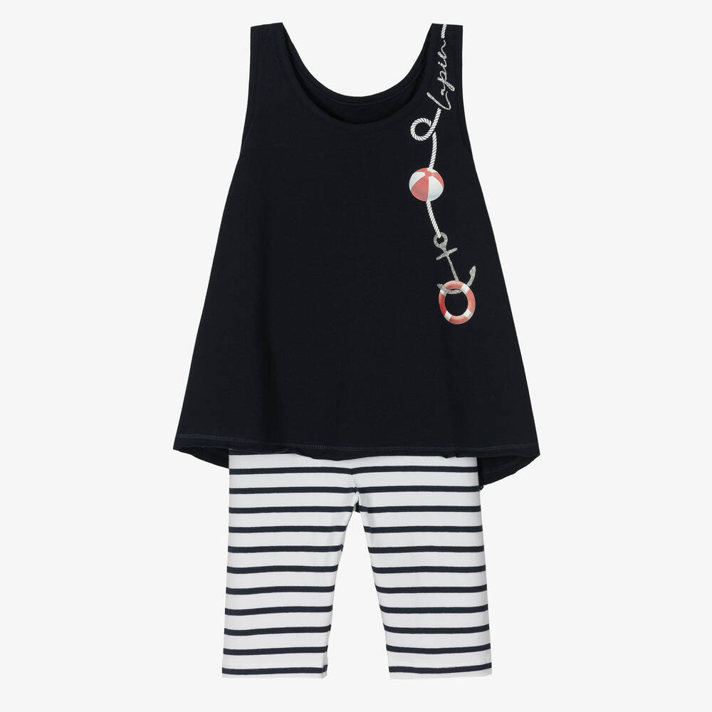 Lapin House - Girls Navy Blue & White Shorts Set | Childrensalon