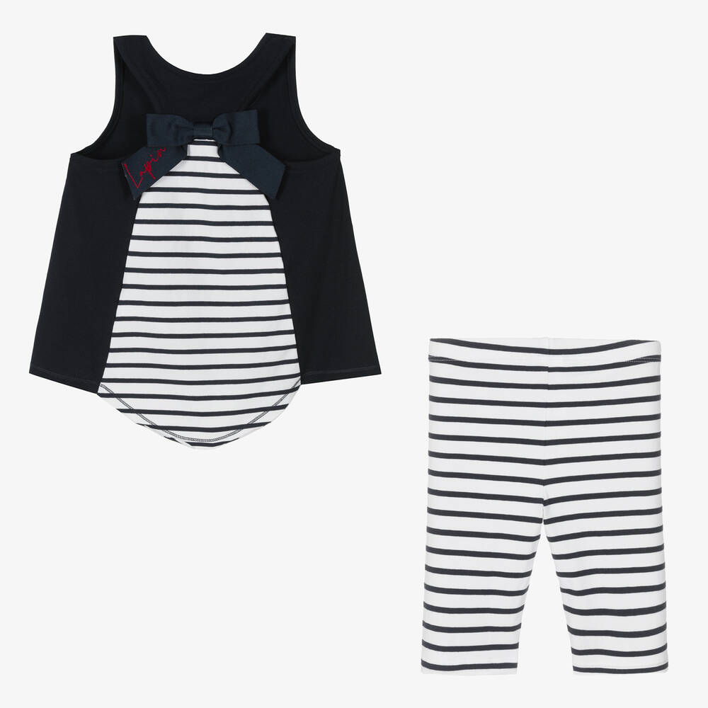 Lapin House-طقم شورت قطن جيرسي لون كحلي وأبيض | Childrensalon Outlet