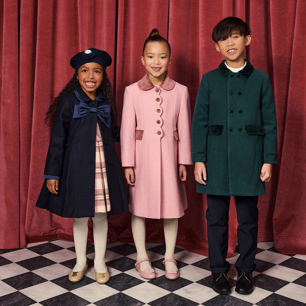 Lapin House - Girls Navy Blue Wool & Satin Bow Coat | Childrensalon Outlet