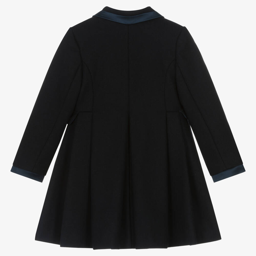 Lapin House-Girls Navy Blue Wool & Satin Bow Coat | Childrensalon Outlet
