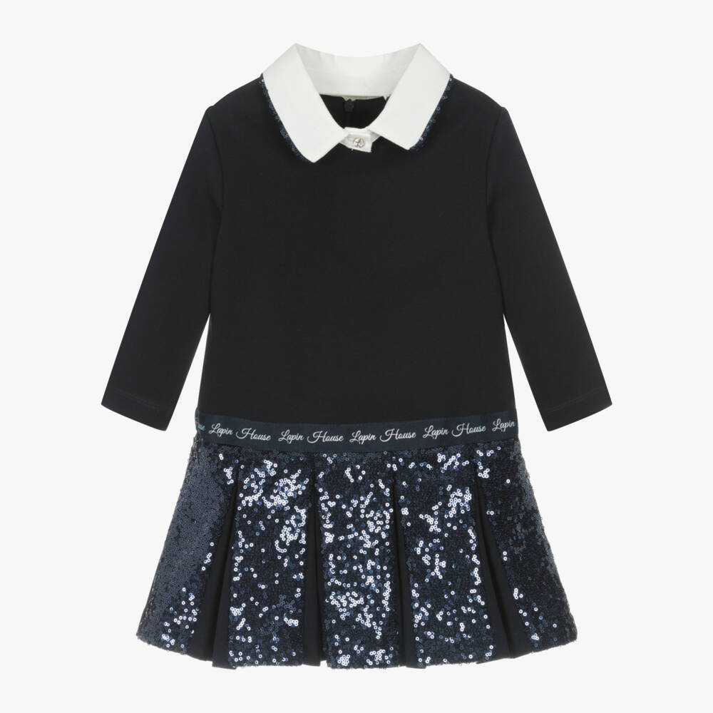 Lapin House-Girls Navy Dress with Sequins | Childrensalon Outlet
