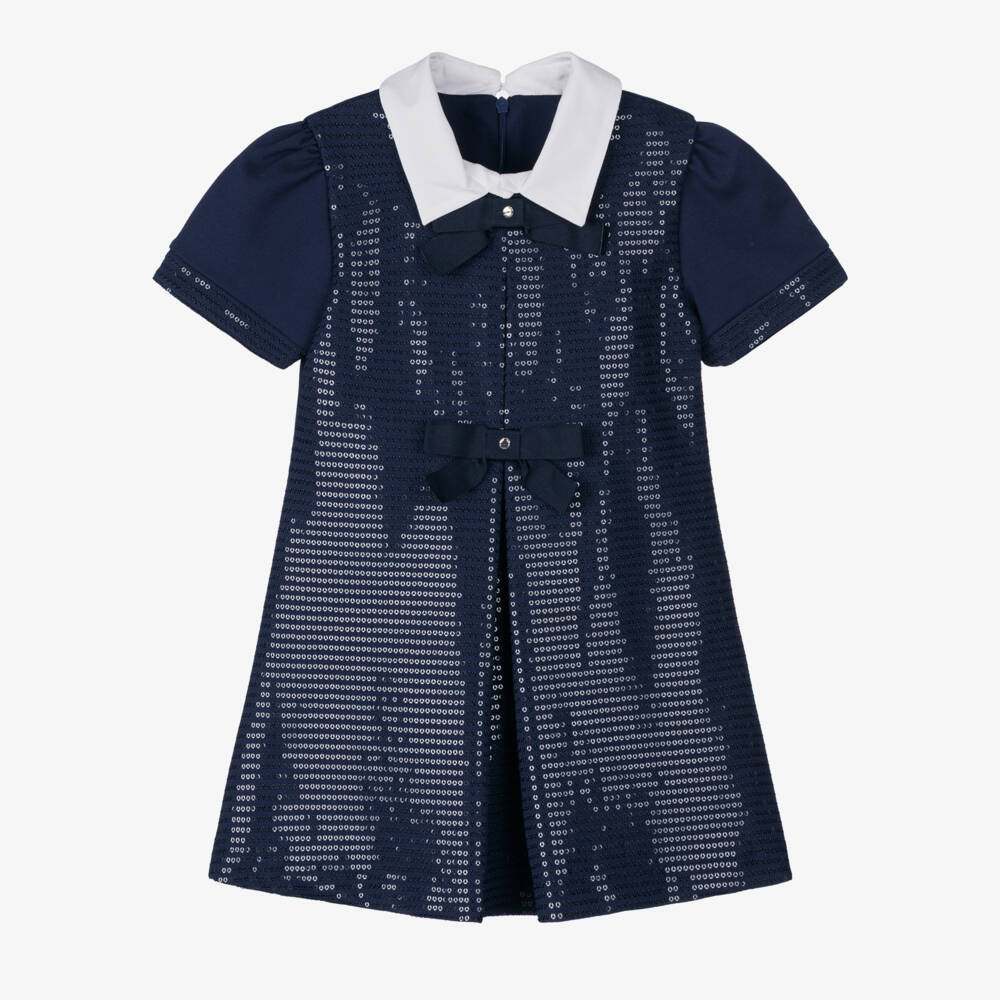 Lapin House-Girls Navy Sequin Bow Dress | Childrensalon Outlet