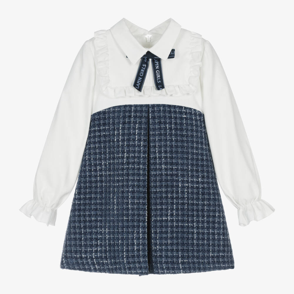 Lapin House-Girls Navy Tweed Frill Dress | Childrensalon Outlet