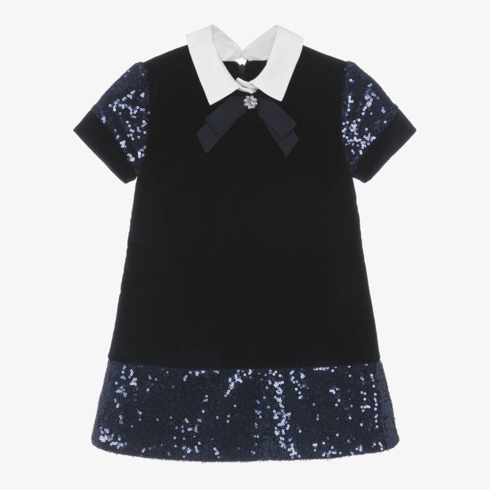 Lapin House-Girls Navy Velvet Sequin Dress | Childrensalon Outlet
