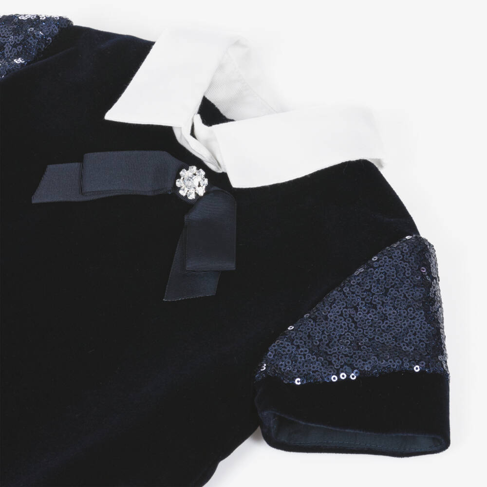 Lapin House-Girls Navy Velvet Sequin Dress | Childrensalon Outlet