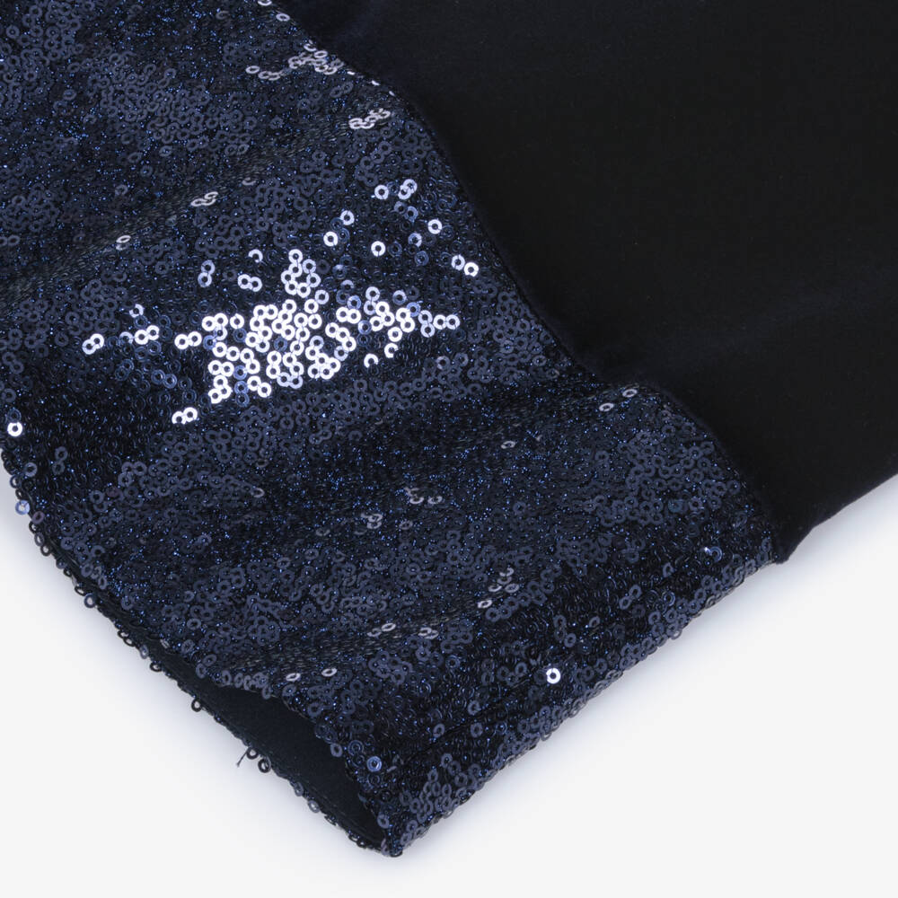 Lapin House-Girls Navy Velvet Sequin Dress | Childrensalon Outlet