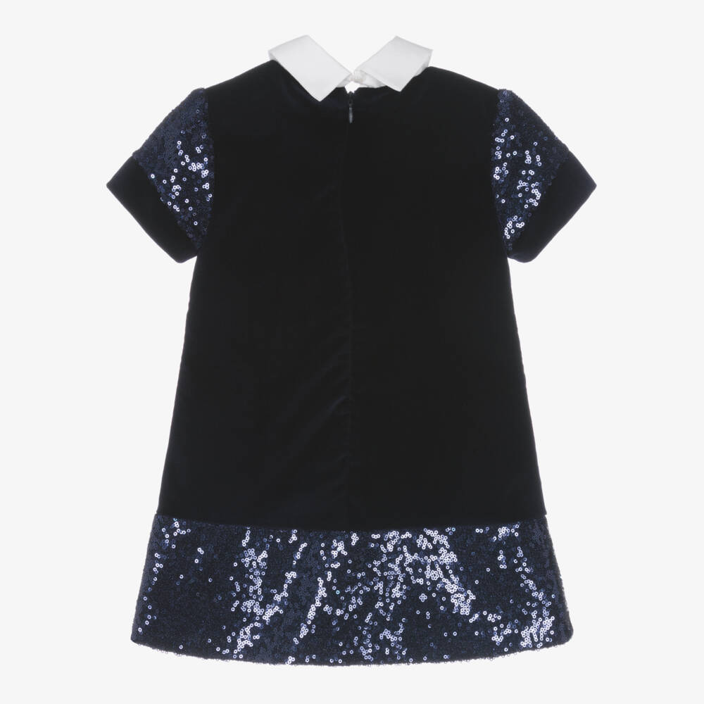 Lapin House-Girls Navy Velvet Sequin Dress | Childrensalon Outlet
