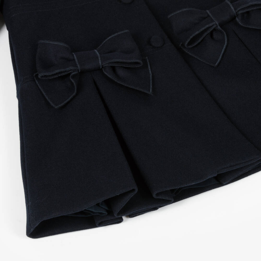 Lapin House-Синее шерстяное пальто с бантиками для девочек | Childrensalon Outlet