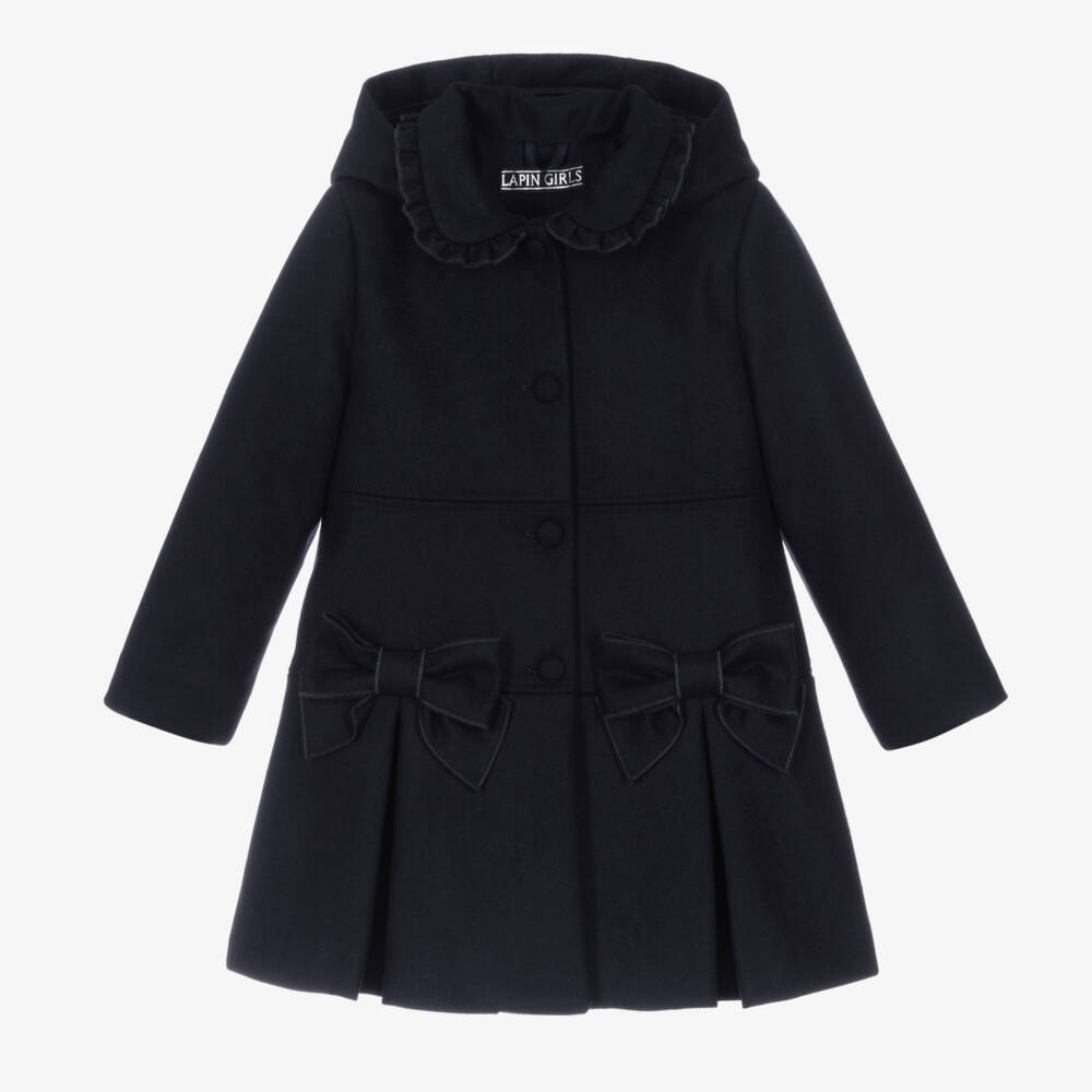 Lapin House-Girls Navy Wool Bow Coat | Childrensalon Outlet