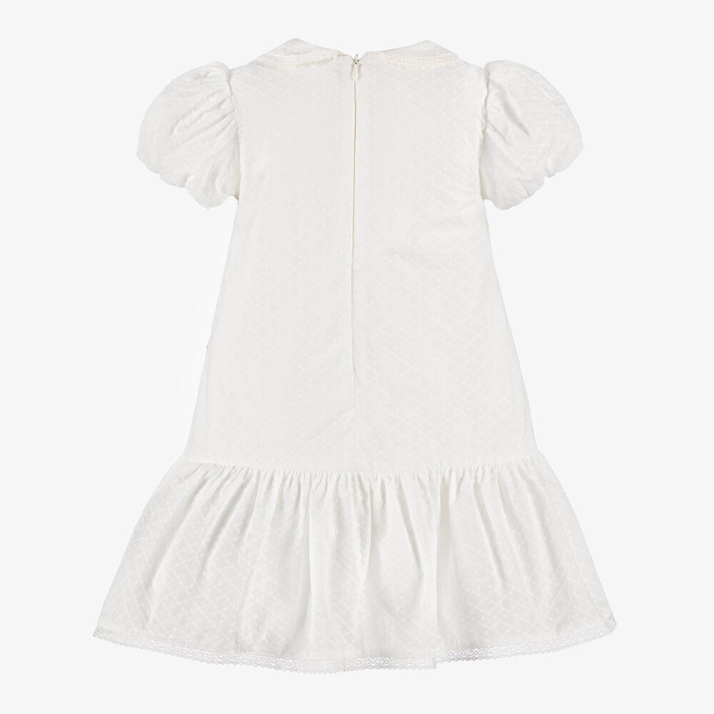 Lapin House-Girls Off-White Dress with Embroidered Flowers & Butterflies | Childrensalon Outlet