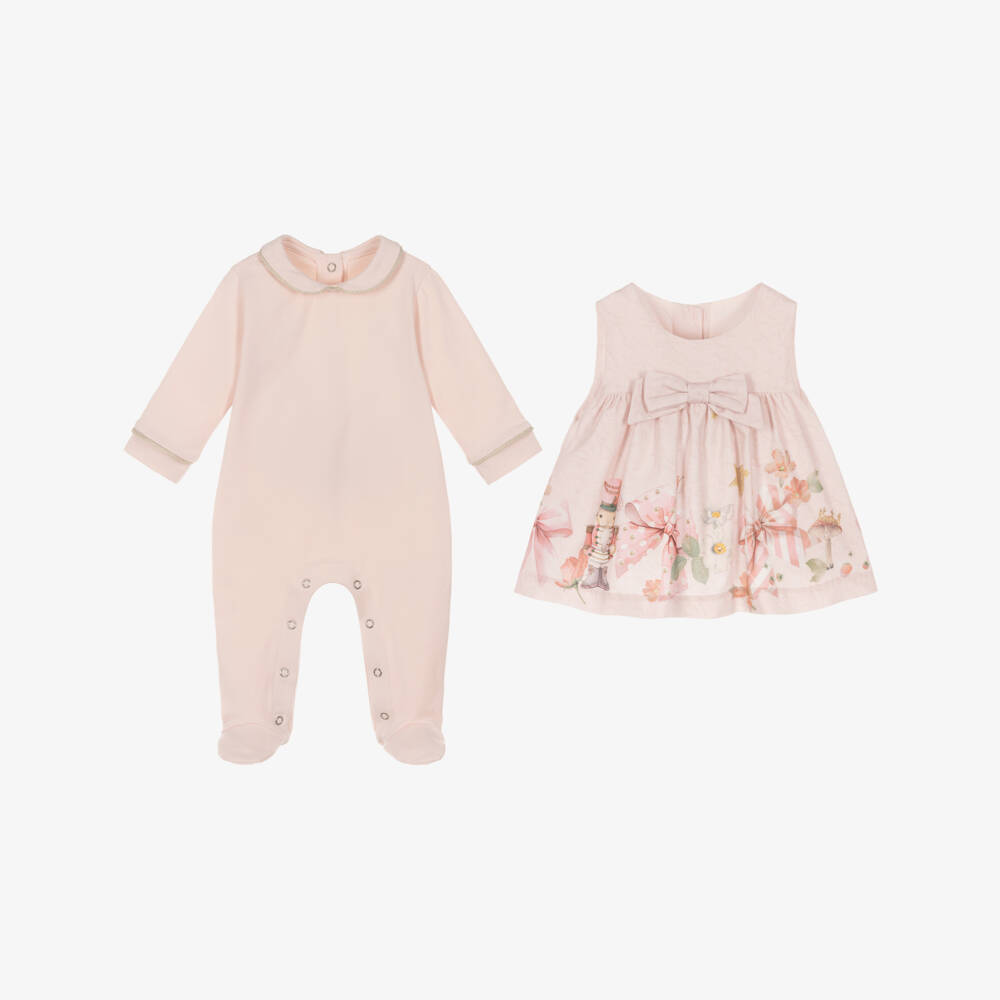 Lapin House-Girls Pale Pink Cotton Babygrow & Dress Set | Childrensalon Outlet
