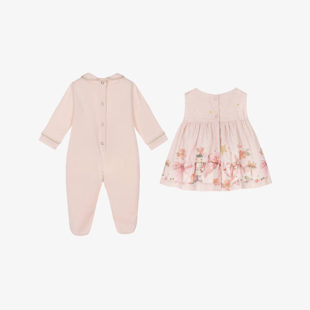 Lapin House-Girls Pale Pink Cotton Babygrow & Dress Set | Childrensalon Outlet