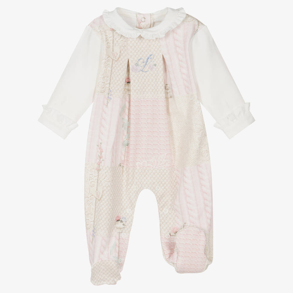 Lapin House-أفرول بيبي غرو قطن لون بيج وزهري للمولودات | Childrensalon Outlet