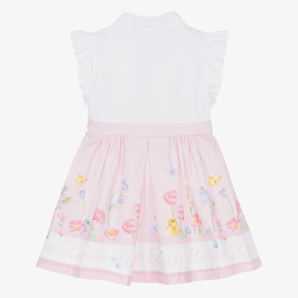 Lapin House-Girls Pink Blossom Stripe Dress | Childrensalon Outlet