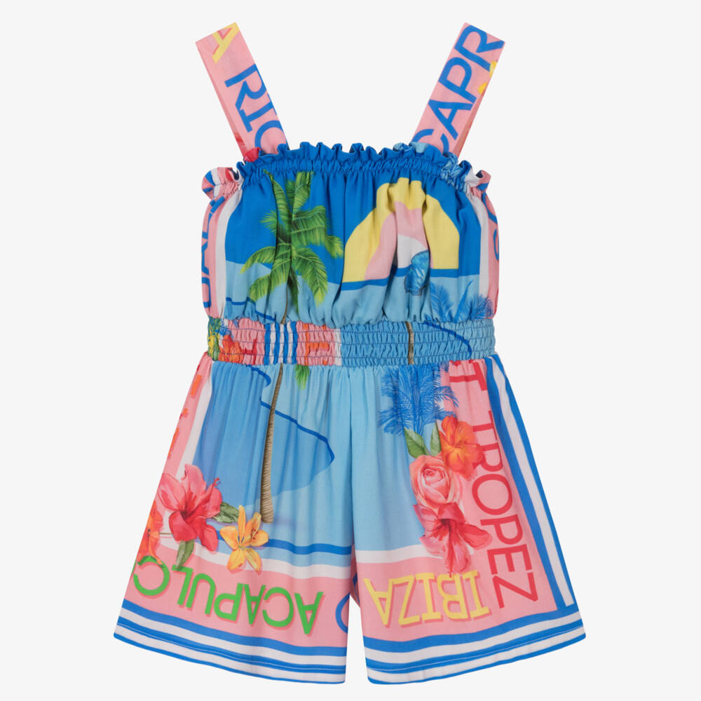 Lapin House-Girls Pink & Blue Adventure Playsuit | Childrensalon Outlet
