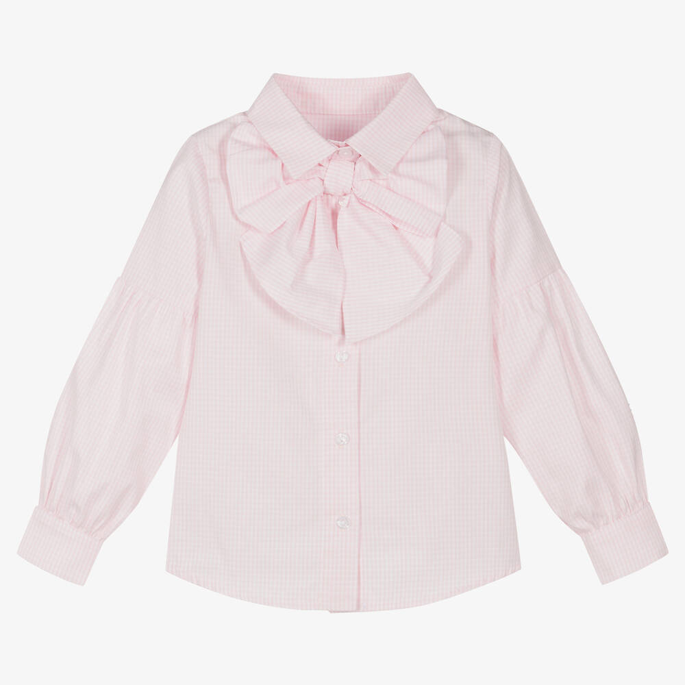 Lapin House - Girls Pink Bow Checked Blouse | Childrensalon