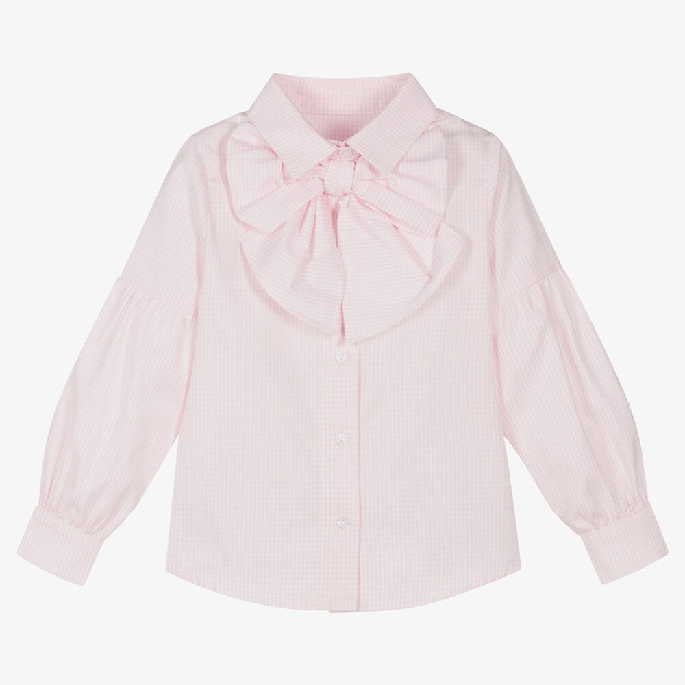 Lapin House-Girls Pink Bow Checked Blouse | Childrensalon Outlet