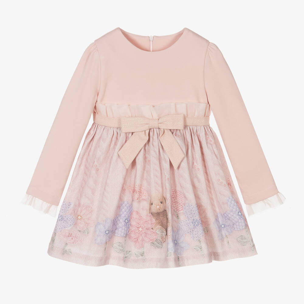 Lapin House - Розовое хлопковое платье с бантом для девочек | Childrensalon