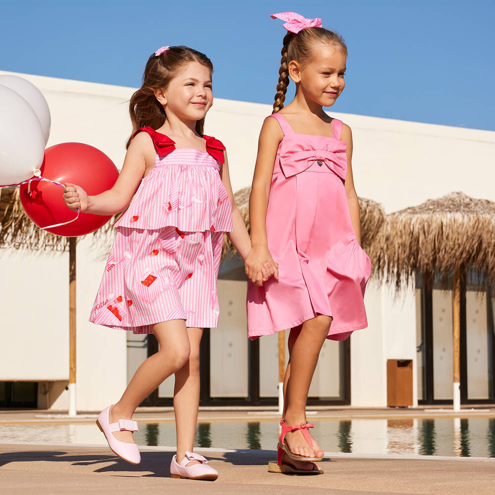 Lapin House - Girls Pink Bow Cotton Dress | Childrensalon Outlet