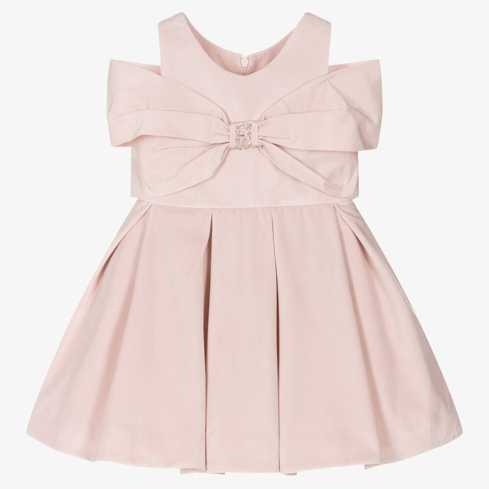 Lapin House - Girls Pink Bow Velvet Dress | Childrensalon