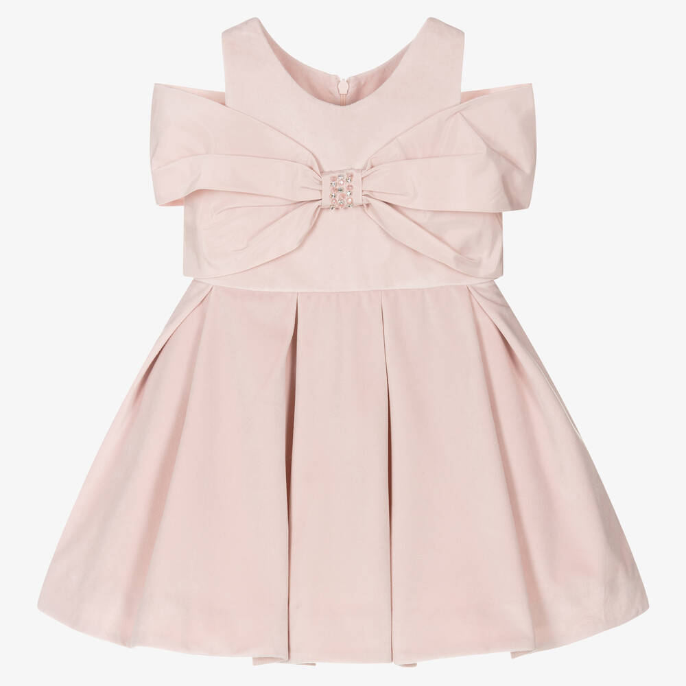 Lapin House - Robe rose en velours à nœud fille | Childrensalon