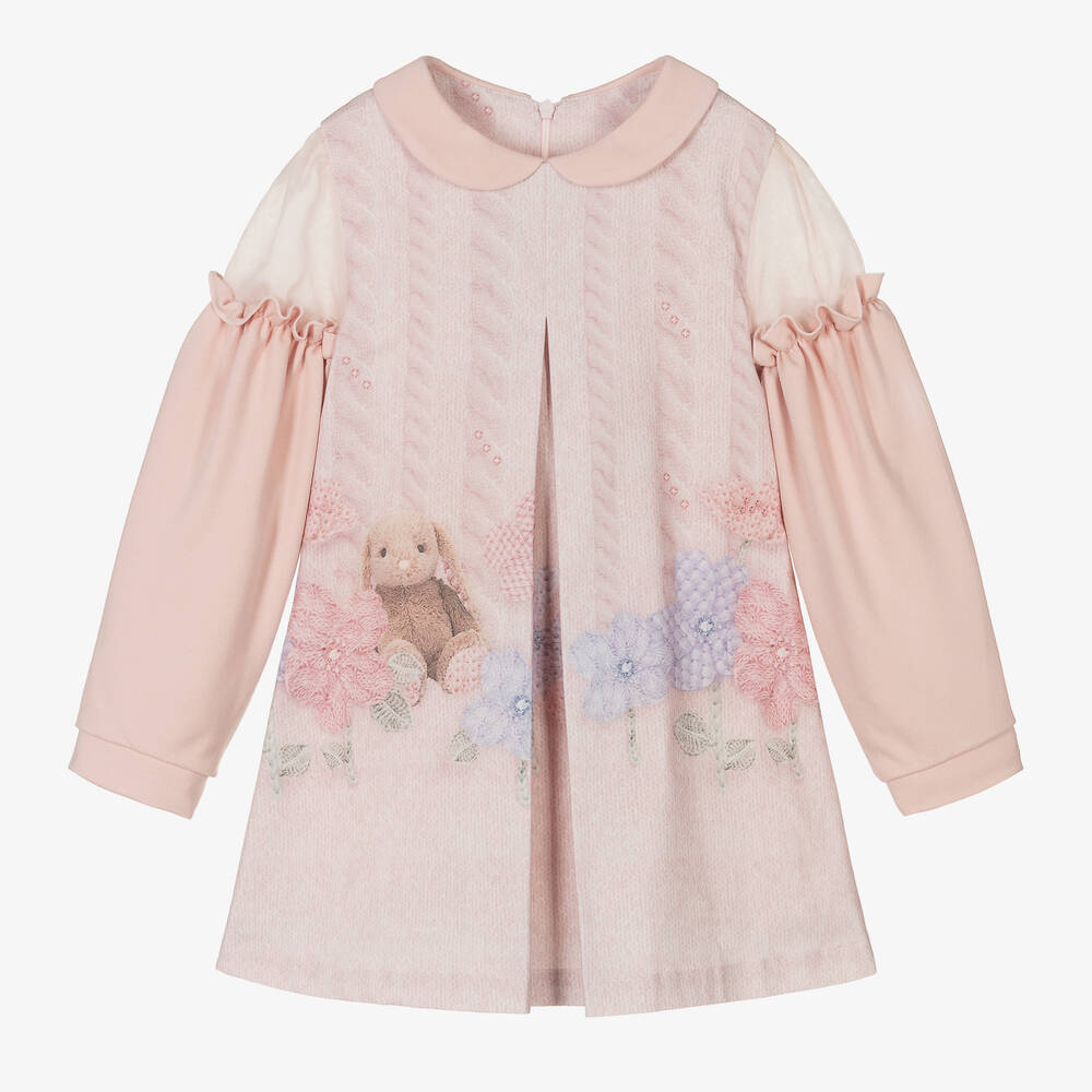 Lapin House - Розовое хлопковое платье с кроликом для девочек | Childrensalon