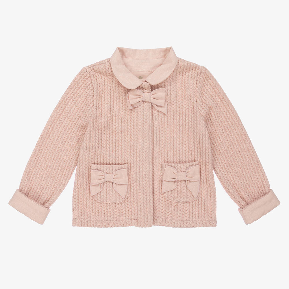 Lapin House - Girls Pink Cable Knit Cardigan | Childrensalon