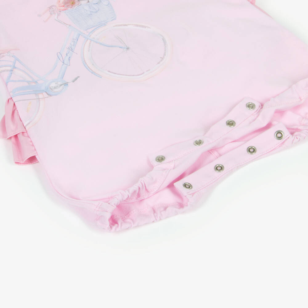 Lapin House-Girls Pink Cotton Bicycle Romper | Childrensalon Outlet