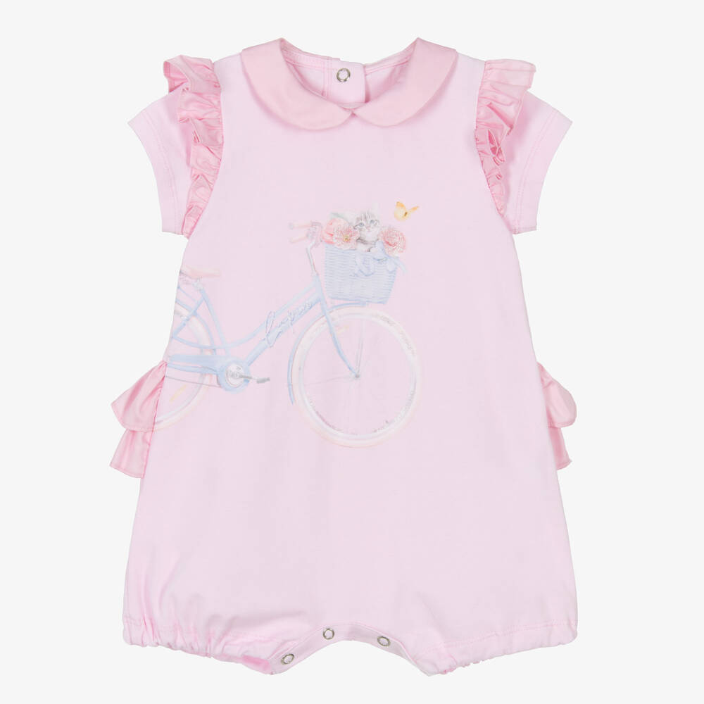 Lapin House-Girls Pink Cotton Bicycle Romper | Childrensalon Outlet